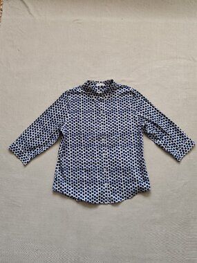 Chico's No-Iron 100% Cotton Button Down Shirt Blue White Abstract Print Size 1